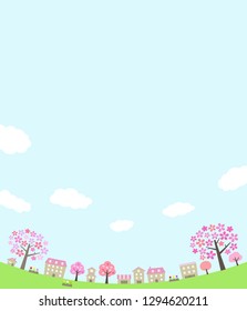 town of cherry blossom trees and sky