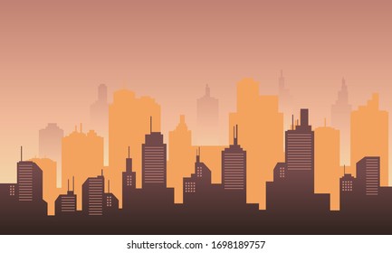 Town city silhouette with colour of orange buildings