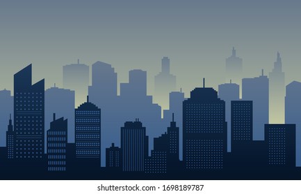 Town city of silhouette in the morning