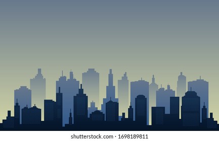 Town city of silhouette in the morning