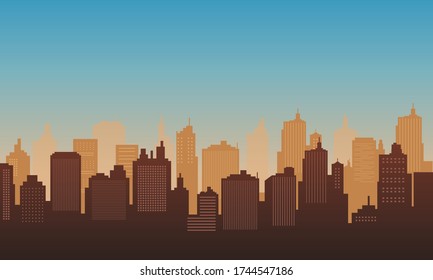Town city of silhouette in the morning