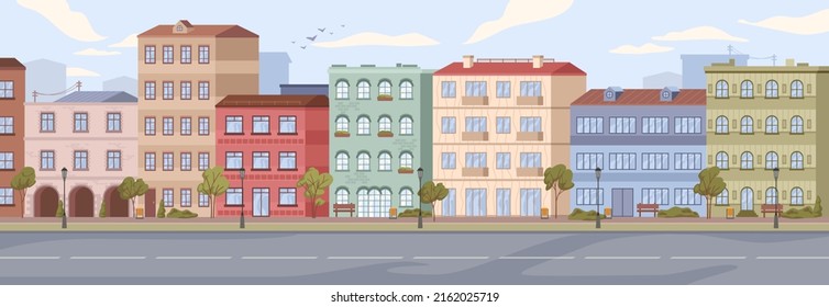 Town City Street Row Houses Modern Stock Vector (Royalty Free ...