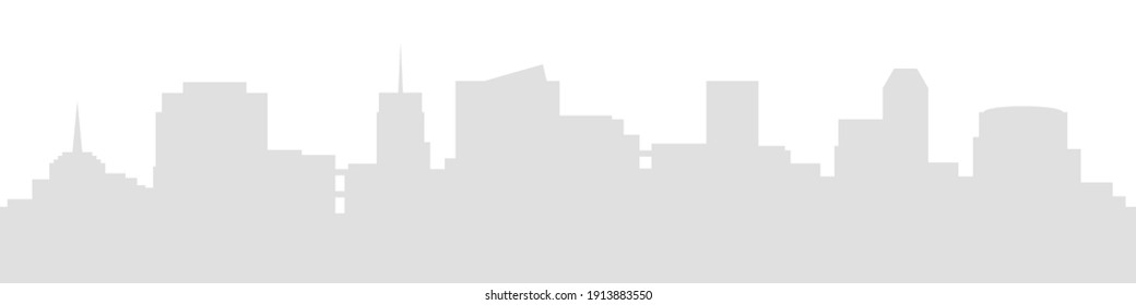 Town Cityscape Silhouette, Vector City View. Flat Skyscraper Building Landscape Illustration.