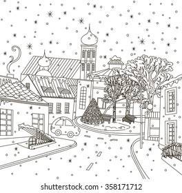 town coloring book winter