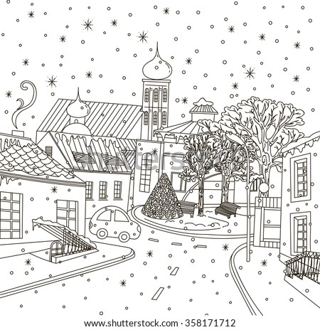 Town Coloring Book Winter Stock Vector (Royalty Free) 358171712
