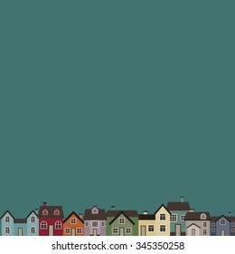 Town. Cute vector illustration of colored houses.