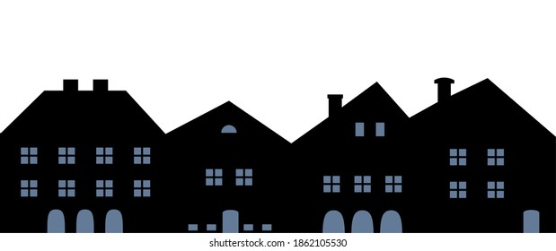 Town, darkness, black and gray colors on white background, vector banner