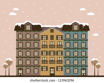town decorated for Christmas