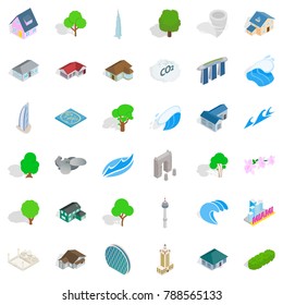 Town element icons set. Isometric style of 36 town element vector icons for web isolated on white background