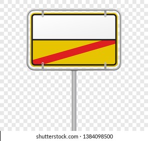 Town entry and exit, city limit road sign template. Vector German yellow and white city border entry and exit road sign template