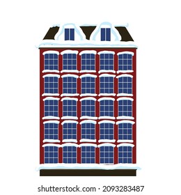 town flat building covered with snow. Christmas snowfall in the city. clip art decor element