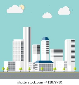 Town Flat Design Downtown Landscape Illustration Stock Vector (Royalty ...