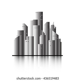 Town flat design landscape in black and white illustration. Cityscape sets with various parts of a city: small towns or suburbs and downtown silhouettes. business financial commercial minimal concept.