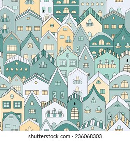 Town full of houses seamless pattern. Vector illustration.