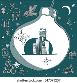 town futuristic in the Christmas tree toy,cartoon design elements