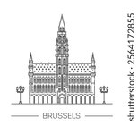 Town Hall. Brussels, Belgium. Vector outline illustration