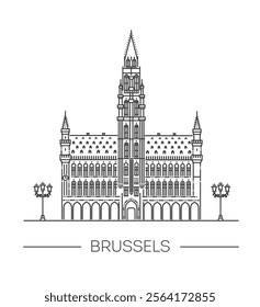 Town Hall. Brussels, Belgium. Vector outline illustration