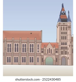 Edifício da Câmara Municipal de Manchester. Ilustração vetorial da famosa cidade do Reino Unido, estilo plano. Um marco de viagem do ícone da Grã-Bretanha.