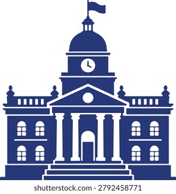 Town hall building silhouette flat vector illustration in dark blue