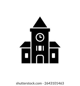 Town Hall with Clock and Rectangular Roof Classic Civic Building Architecture