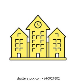 Town hall color icon. Building with clock. School, college, university. Isolated vector illustration