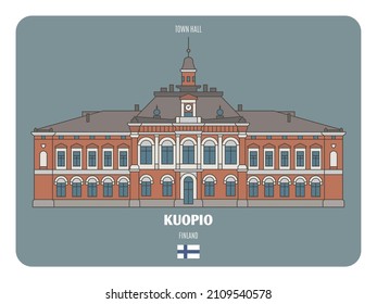 Town Hall in Kuopio, Finland. Architectural symbols of European cities. Colorful vector 