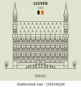 Town Hall in Leuven, Belgium. Landmark icon in linear style