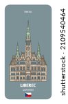 Town Hall in Liberec, Czech Republic. Architectural symbols of European cities. Colorful vector 