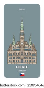 Town Hall in Liberec, Czech Republic. Architectural symbols of European cities. Colorful vector 