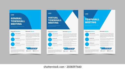 Town hall meeting flyer design template bundle. Town hall meeting conference poster leaflet design. Flyer design 3 in 1 template bundle