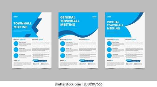 Town hall meeting flyer design template bundle. Town hall meeting conference poster leaflet design. Flyer design 3 in 1 template bundle