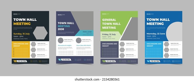 Town hall meeting flyer design template bundle. Town hall meeting conference poster leaflet design. Flyer design 4 in 1 template bundle