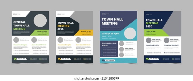 Town hall meeting flyer design template bundle. Town hall meeting conference poster leaflet design. Flyer design 4 in 1 template bundle