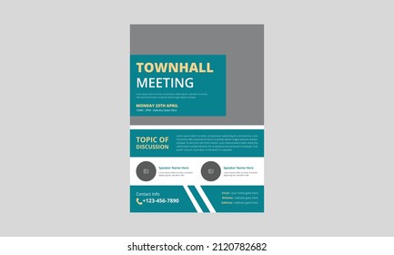 Town hall meeting flyer template design. Town hall meeting flyer samples. Conference poster leaflet design, A4 size, cover, poster, print ready