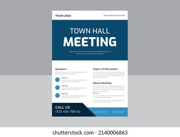 Town Hall Meeting Flyer Template, Webinar Poster Template, Multipurpose Event Flyer Design, Annual Meeting Vector Flyer, Poste, Cover, A4 Size.
