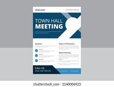 Town Hall Meeting Flyer Template, Webinar Poster Template, Multipurpose Event Flyer Design, Annual Meeting Vector Flyer, Poste, Cover, A4 Size.
