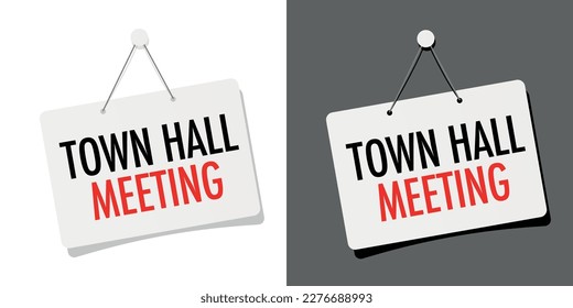 Town hall meeting on door sign