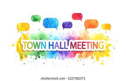 Town hall meeting rainbow watercolor vector banner