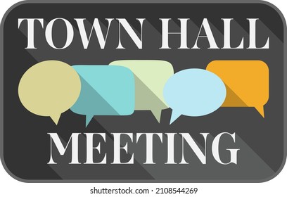 Town Hall Meeting Sign Or Sticker With Speech Bubbles, Vector Illustration