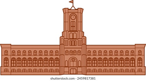 town hall vector image, Vector line illustration of Rotes Rathaus (Red City Hall), Berlin, Germany