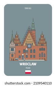 Town Hall in Wroclaw, Poland. Architectural symbols of European cities. Colorful vector 