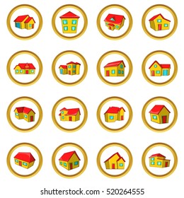 Town house cottage and assorted real estate building vector set in cartoon style isolated on white background