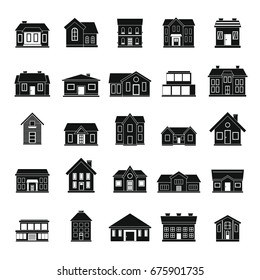 Town house cottage and assorted real estate building icons simple black silhouette set isolated vector illustration