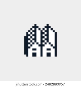 Town, house icon pixel art style wooden village, isolated on white, vector graphic illustration. Design for stickers, logo, web and mobile app.