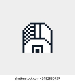 Town, house icon pixel art style wooden village, home isolated on white, vector graphic illustration. Design for stickers, logo, web and mobile app.