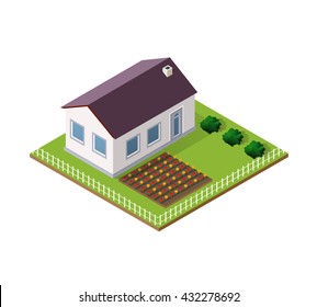 Town House in isometric view with trees and garden