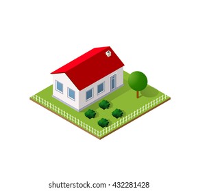 Town House in isometric view with trees and garden