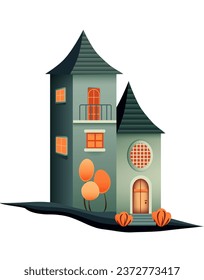 Town houses, old buildings vector illustration. Old city tower architecture, autumn town houses illustration. Suitable for Halloween  design.