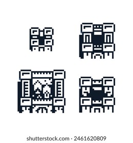 Town, houses pixel art icons set, isolated on white, vector graphic illustration. Design for stickers, logo, web and mobile app.