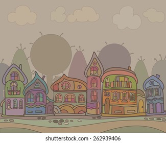 Town houses in a retro style background, vector illustration